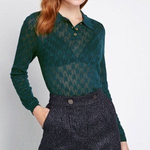 "Pointelle the Way" Dark Green Knit Shirt